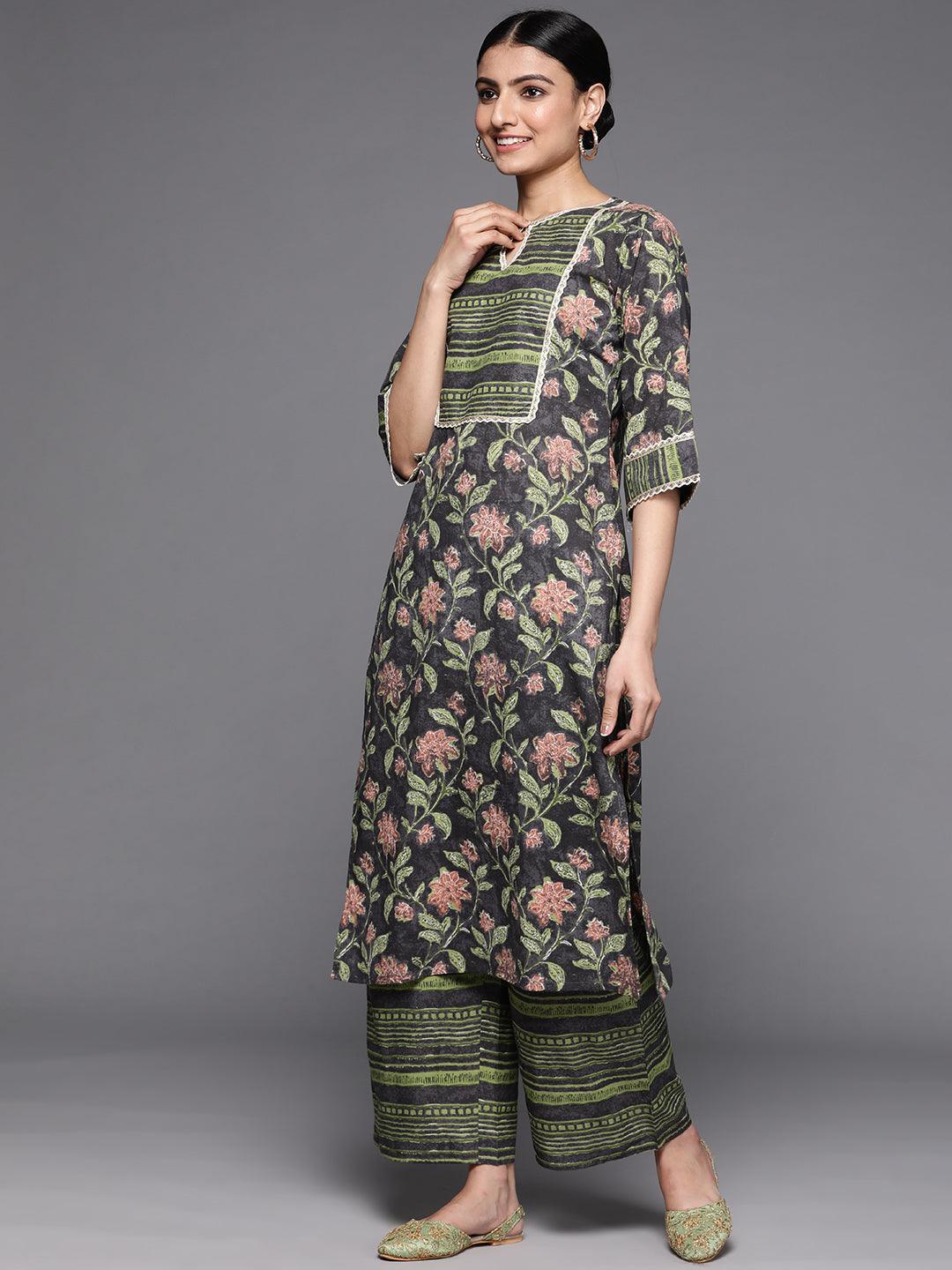 Green Printed Cotton Suit Set