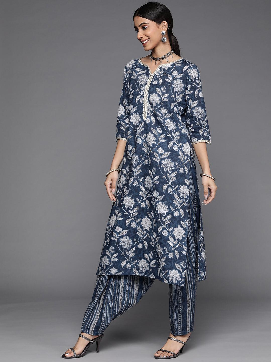 Blue Printed Cotton Suit Set