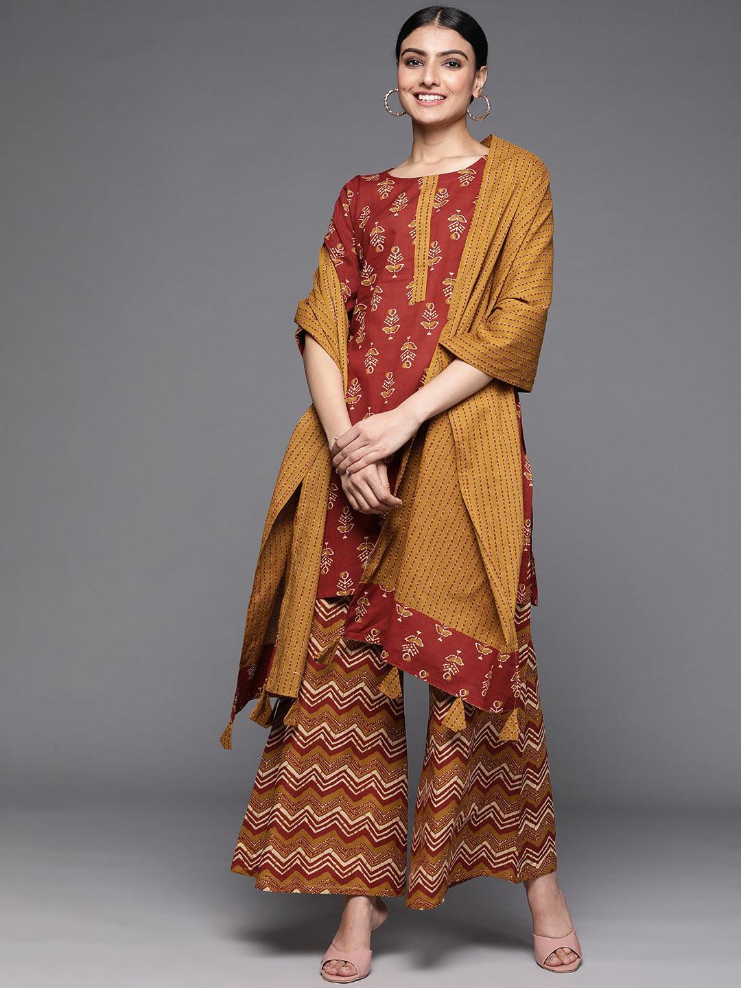 Rust Printed Cotton Suit Set - ShopLibas