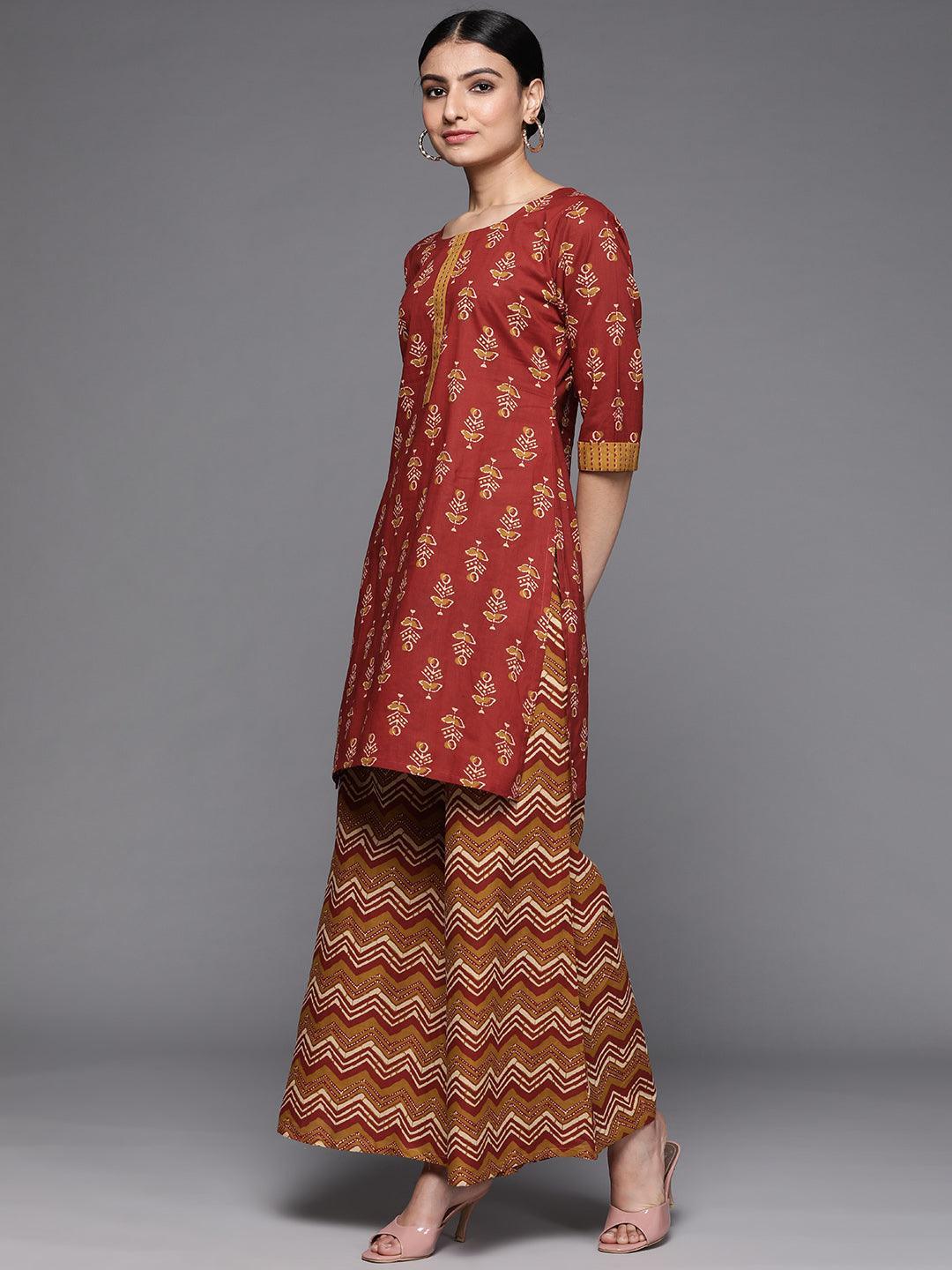 Rust Printed Cotton Suit Set - ShopLibas