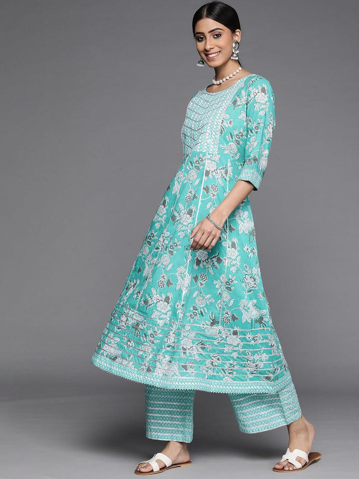 Blue Printed Cotton Suit Set - ShopLibas