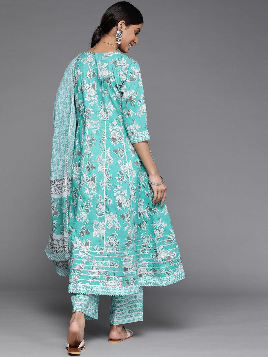 Blue Printed Cotton Suit Set