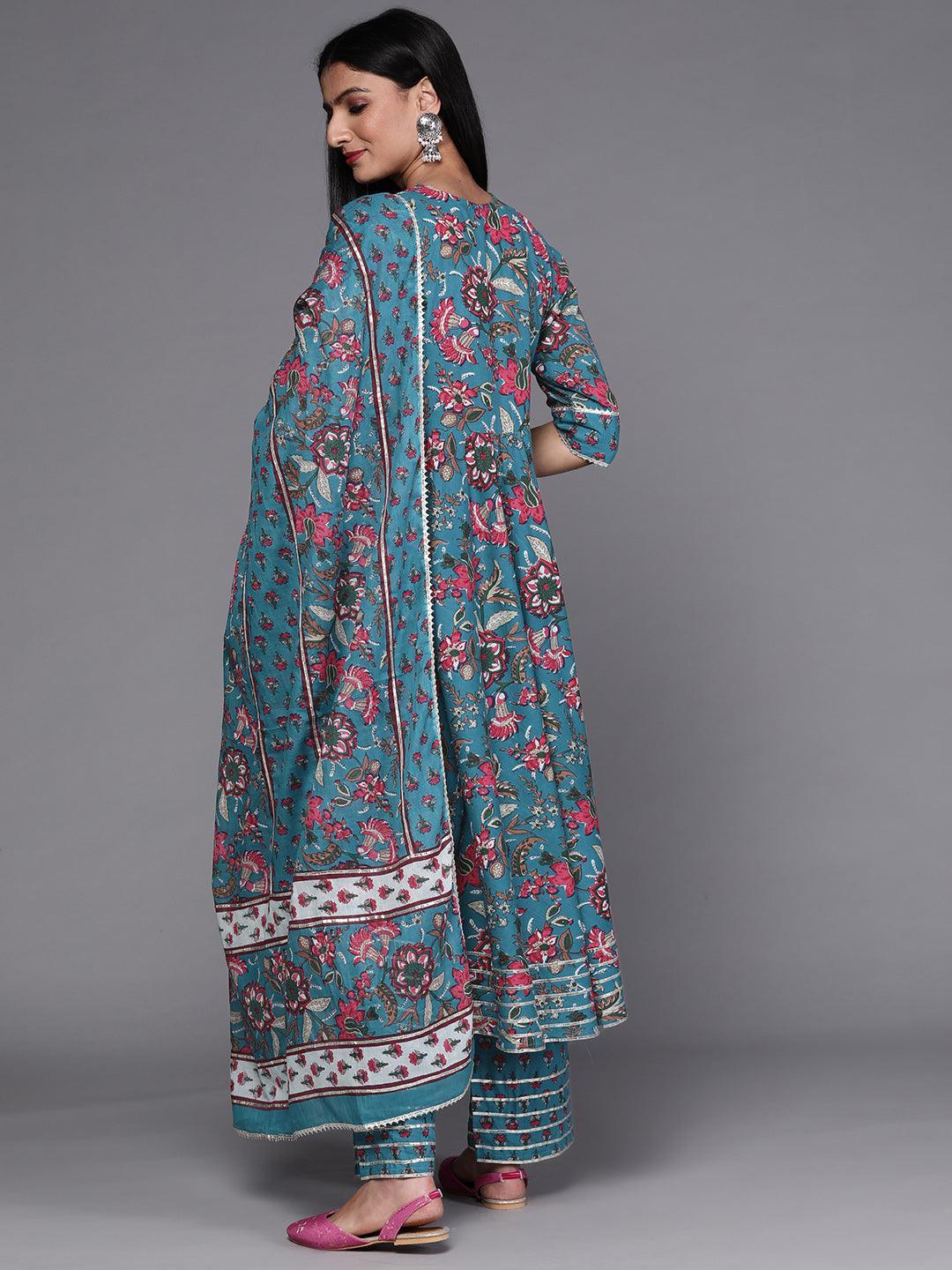 Blue Printed Cotton Suit Set