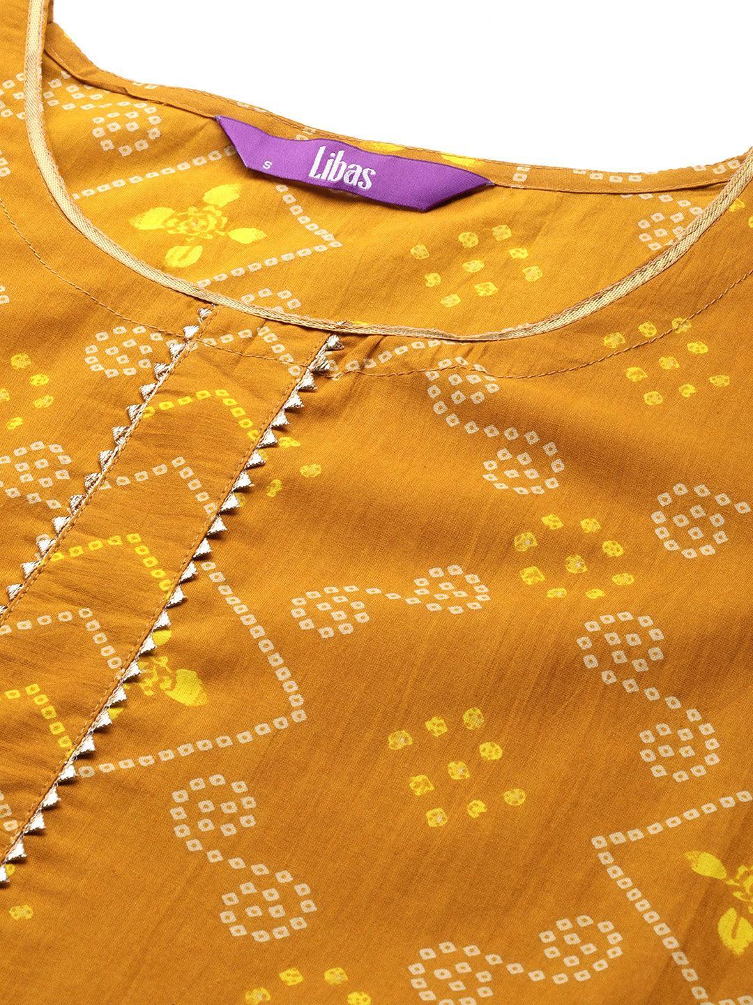 Mustard Printed Cotton Suit Set