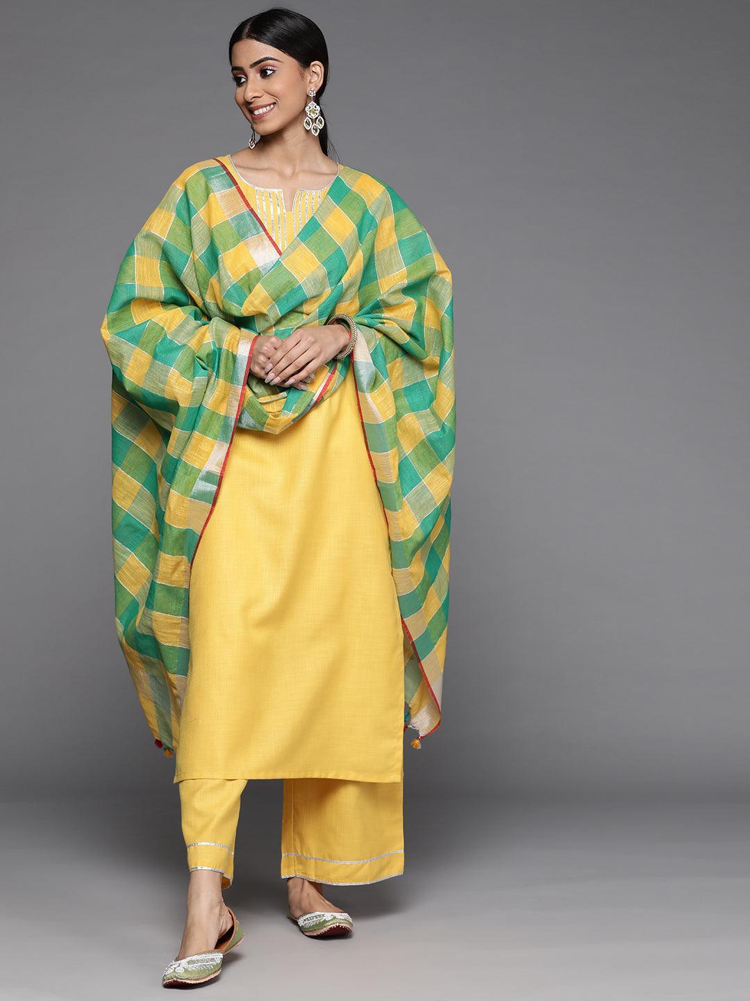 Yellow Solid Cotton Suit Set - ShopLibas