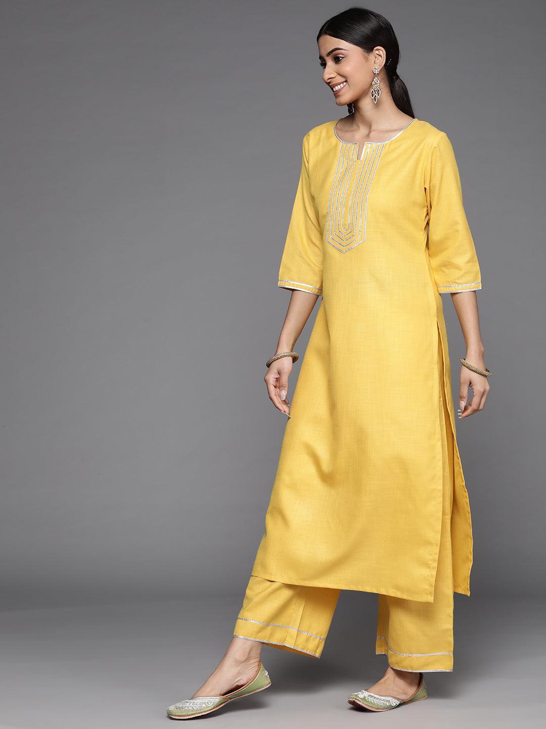 Yellow Solid Cotton Suit Set