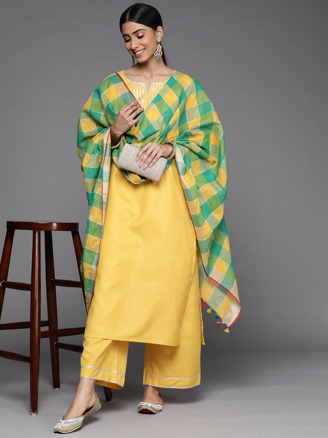 Yellow Solid Cotton Suit Set