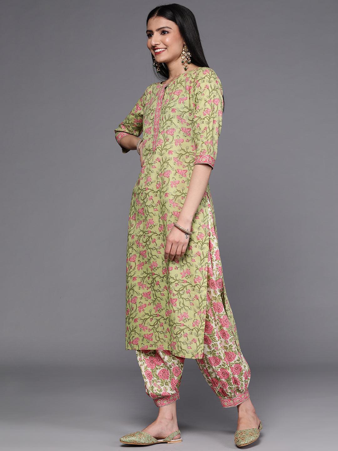 Green Printed Cotton Suit Set