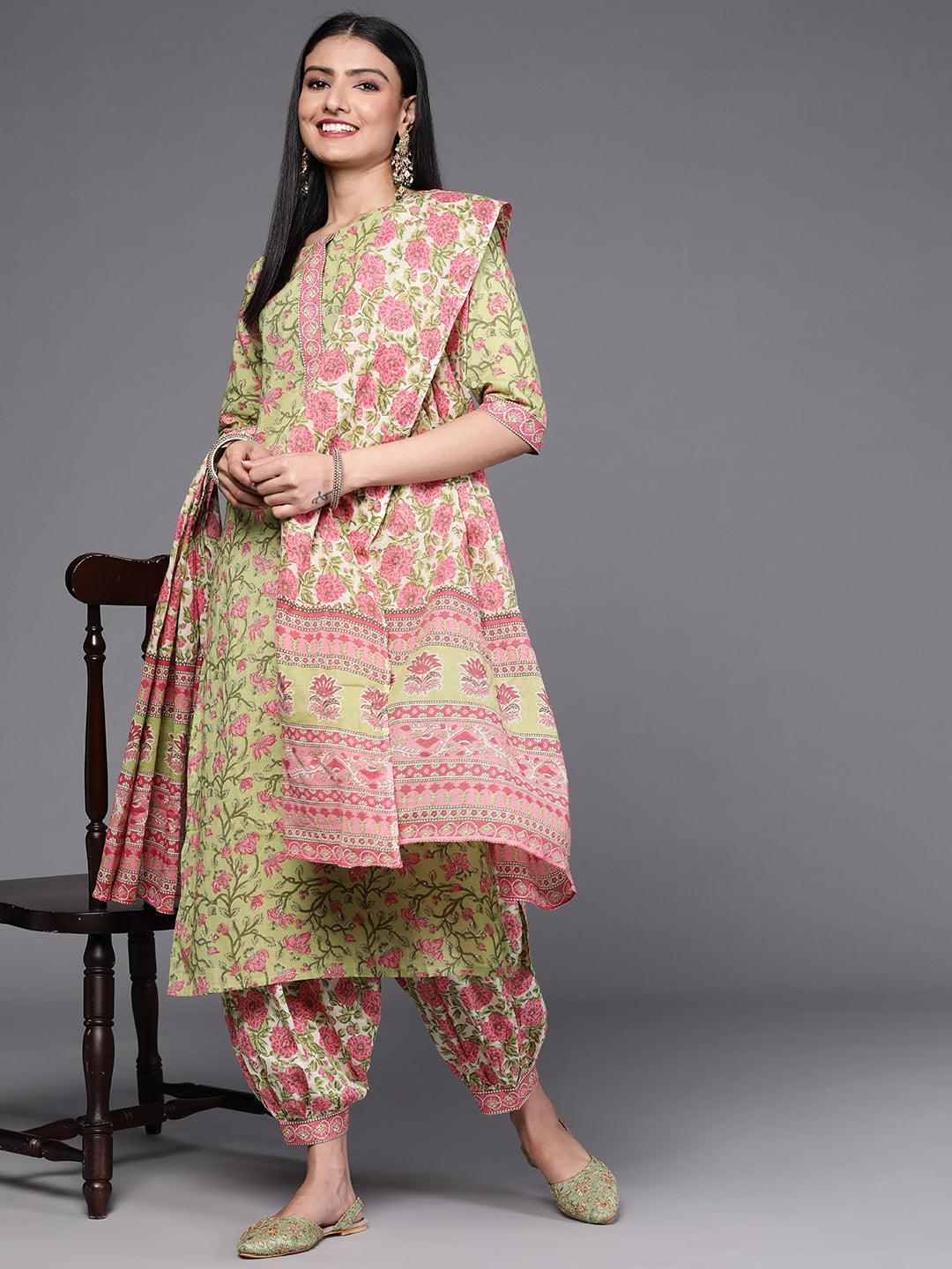 Green Printed Cotton Suit Set