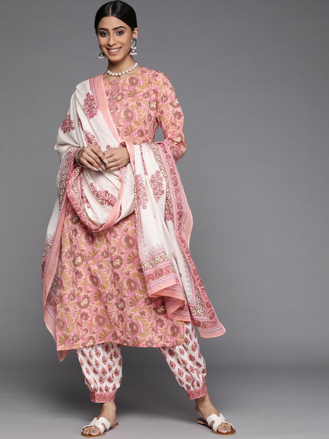 Peach Printed Cotton Suit Set