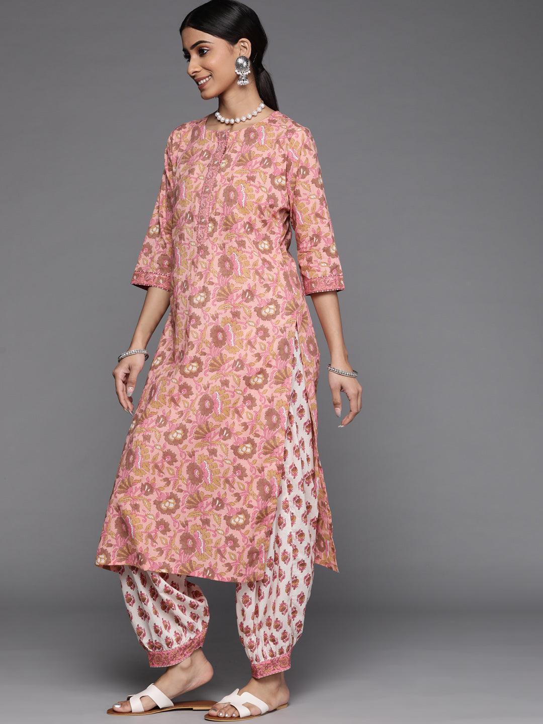 Peach Printed Cotton Suit Set - ShopLibas