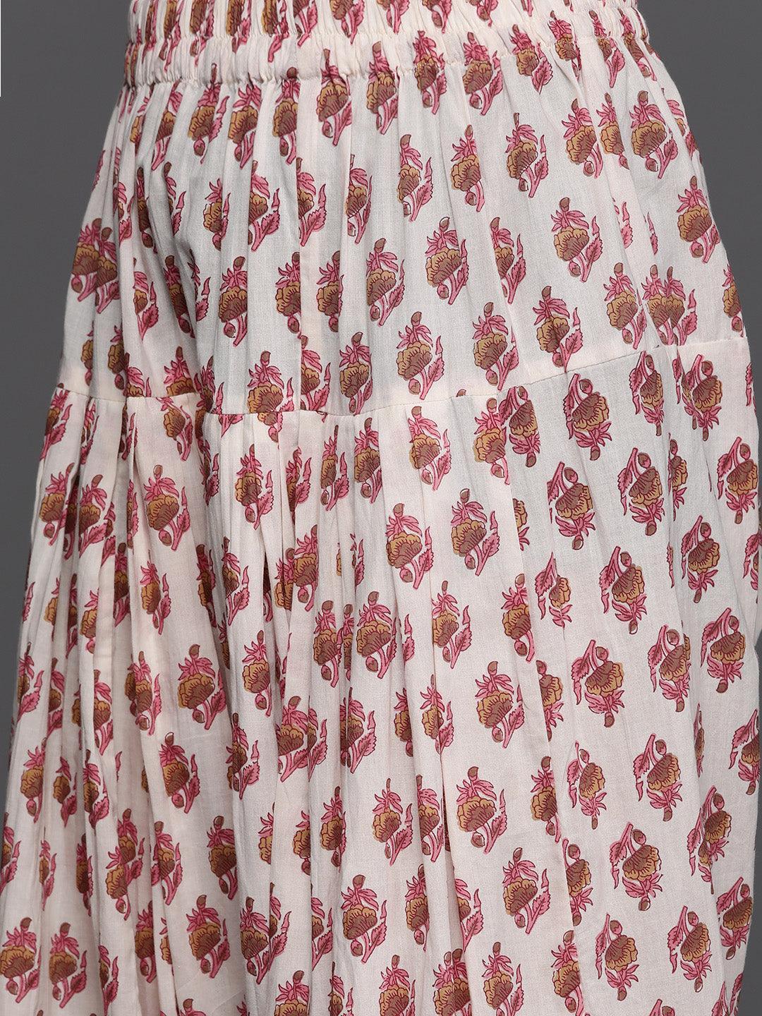 Peach Printed Cotton Suit Set