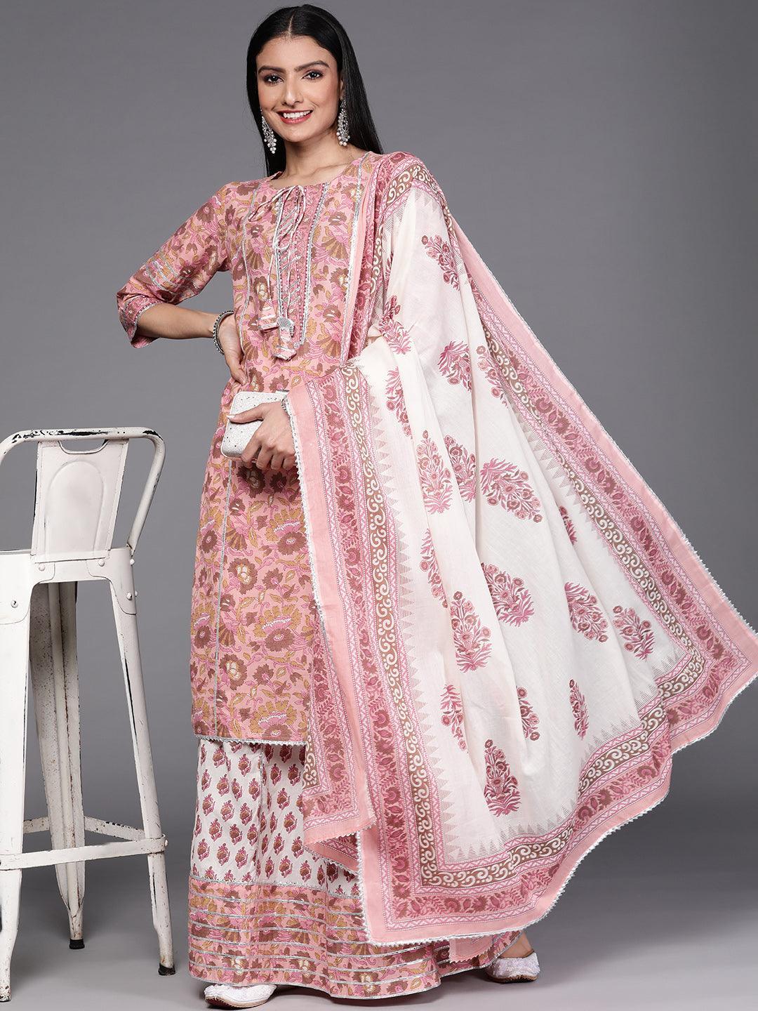 Pink Printed Cotton Suit Set