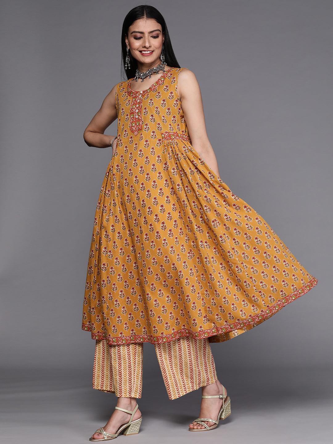 Mustard Printed Cotton Suit Set