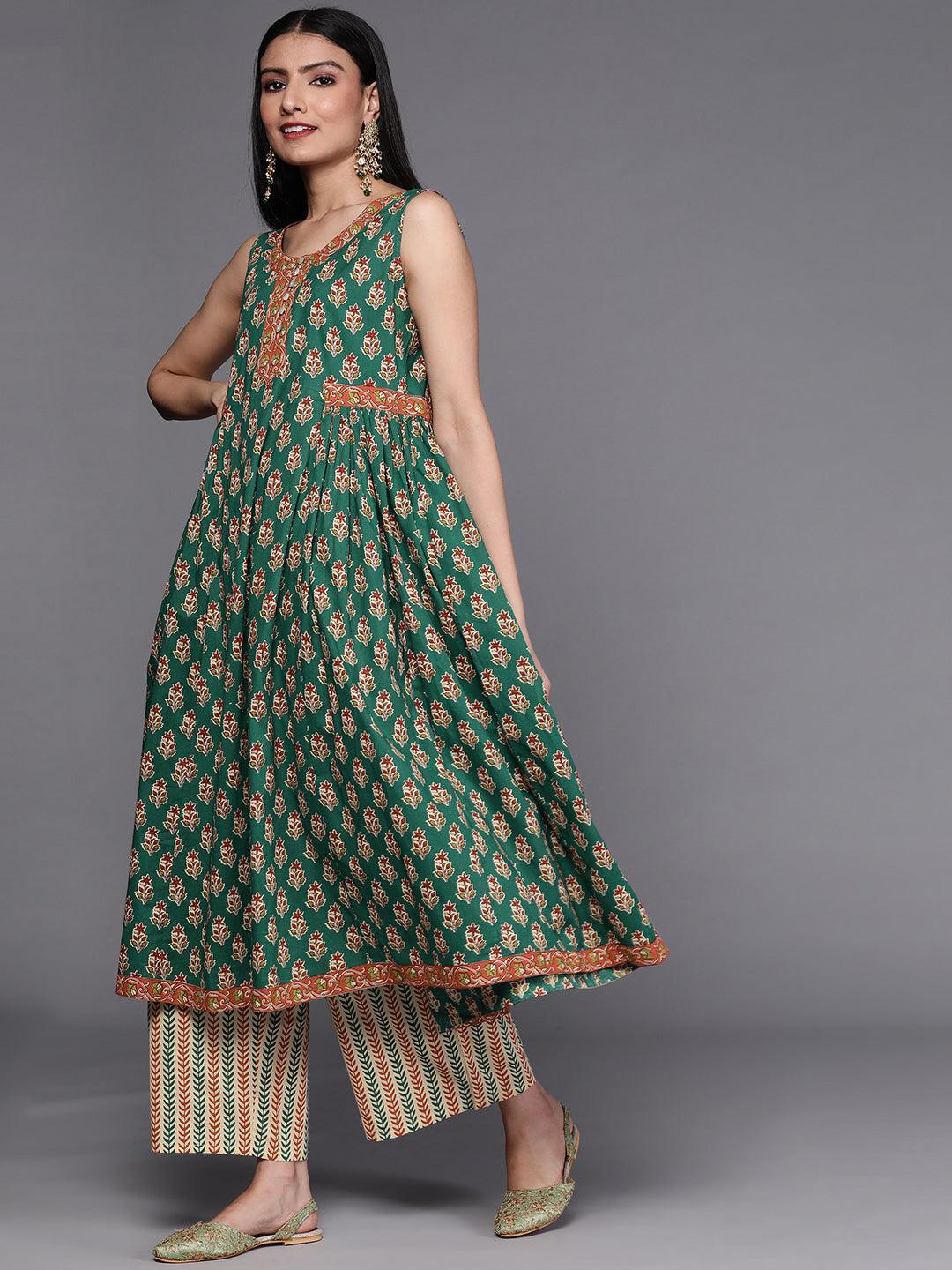 Green Printed Cotton Suit Set