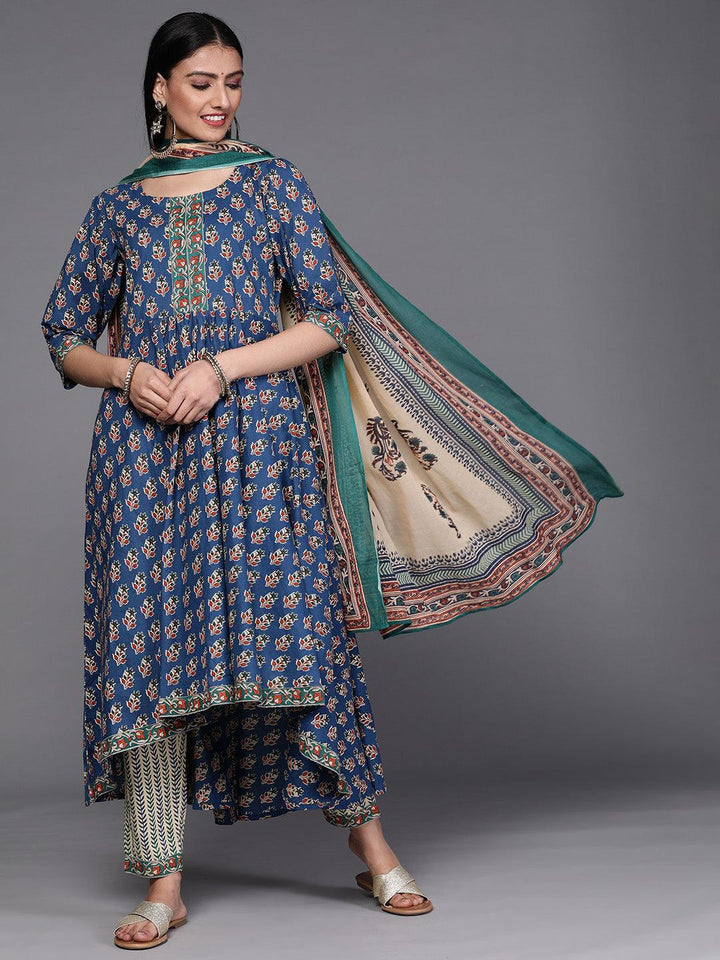 Blue Printed Cotton Suit Set - ShopLibas