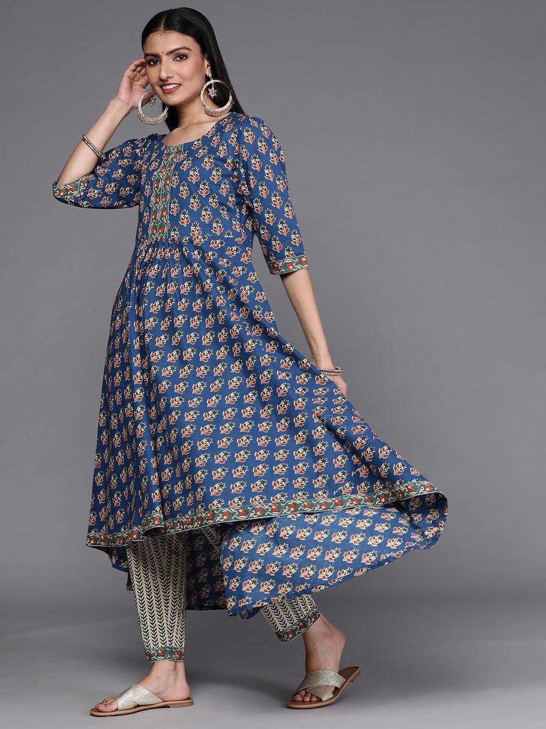 Blue Printed Cotton Suit Set - ShopLibas