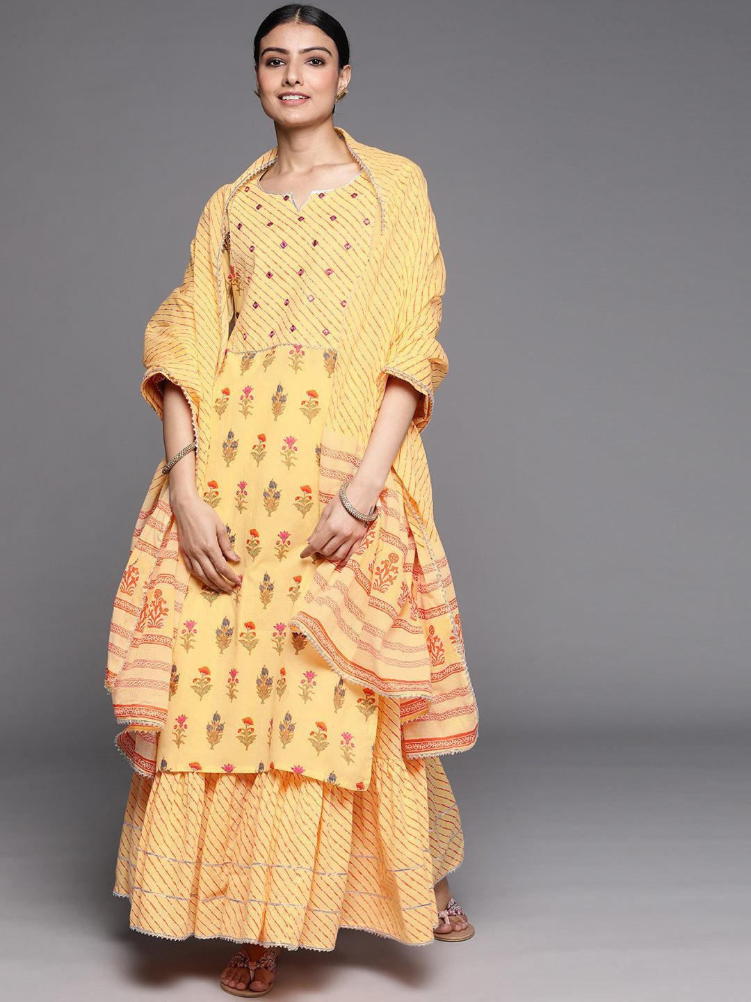 Yellow Printed Cotton Suit Set