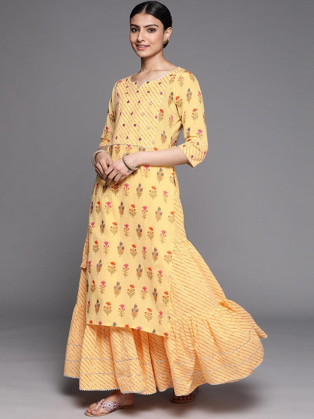 Yellow Printed Cotton Suit Set