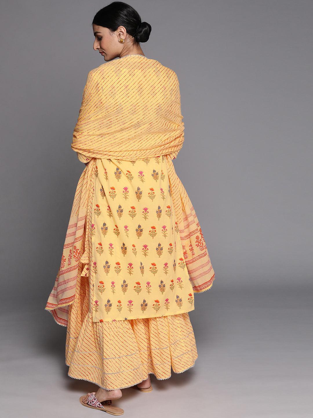 Yellow Printed Cotton Suit Set