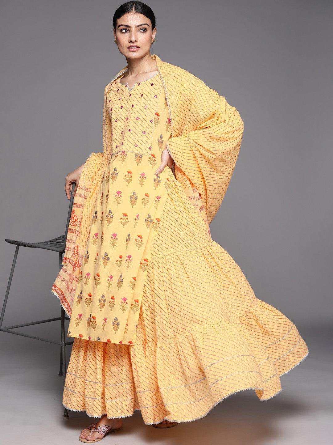 Yellow Printed Cotton Suit Set