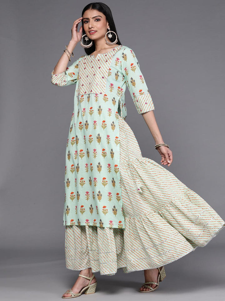 Green Printed Cotton Suit Set - ShopLibas