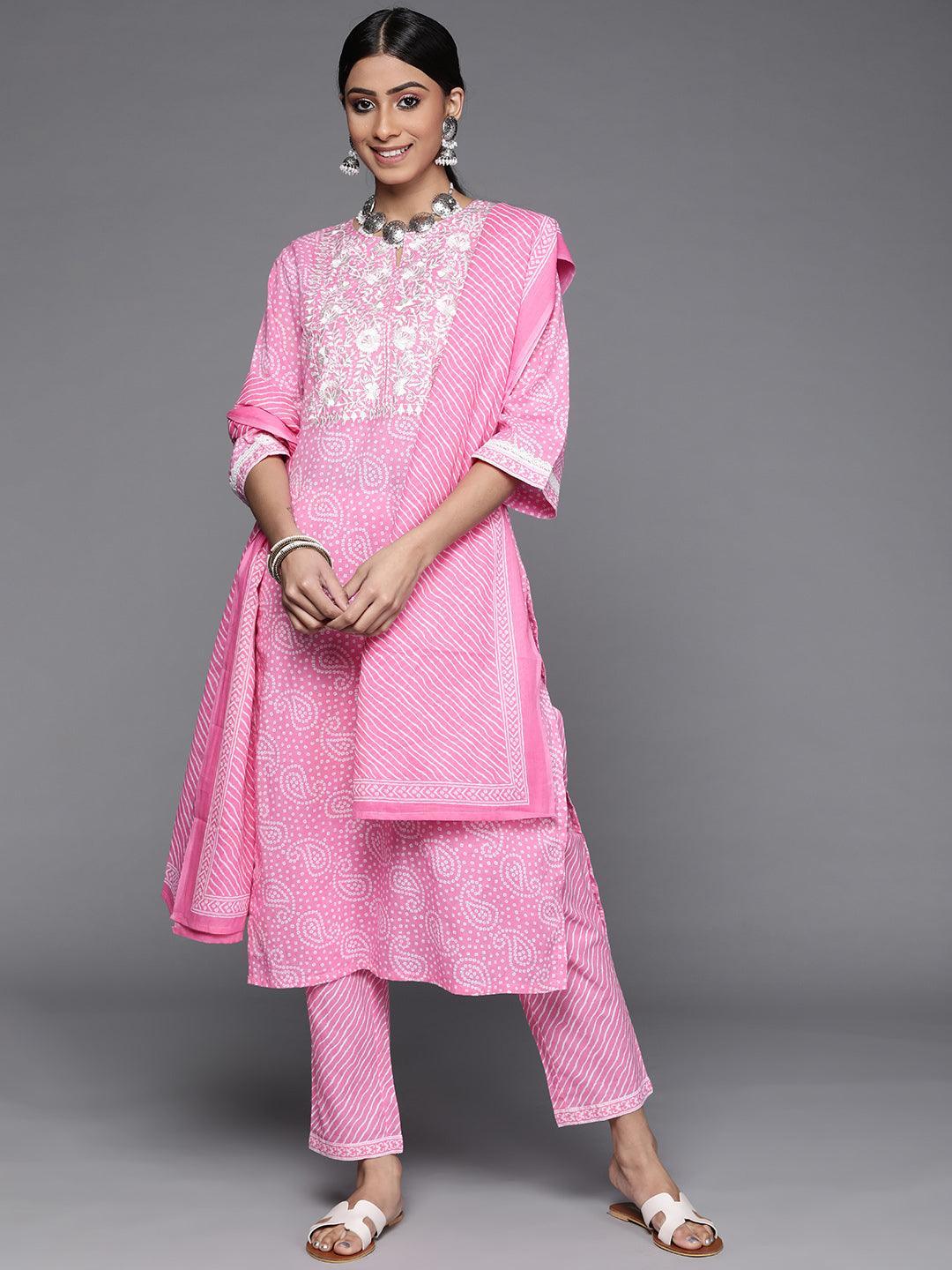 Pink Printed Cotton Suit Set