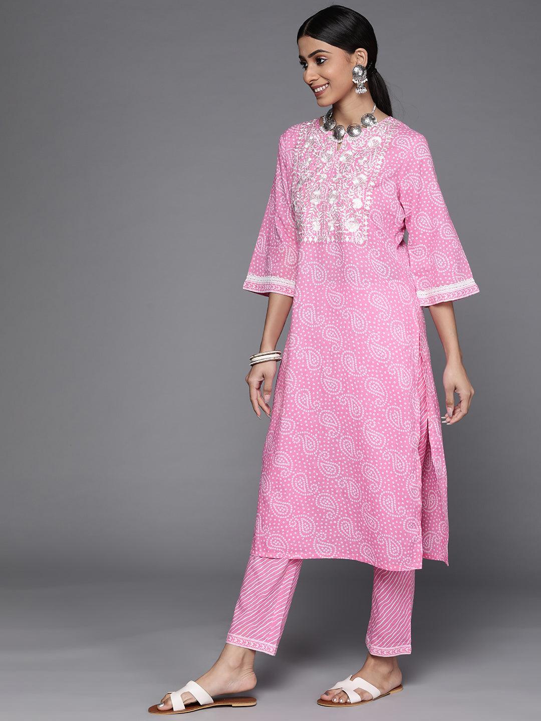 Pink Printed Cotton Suit Set