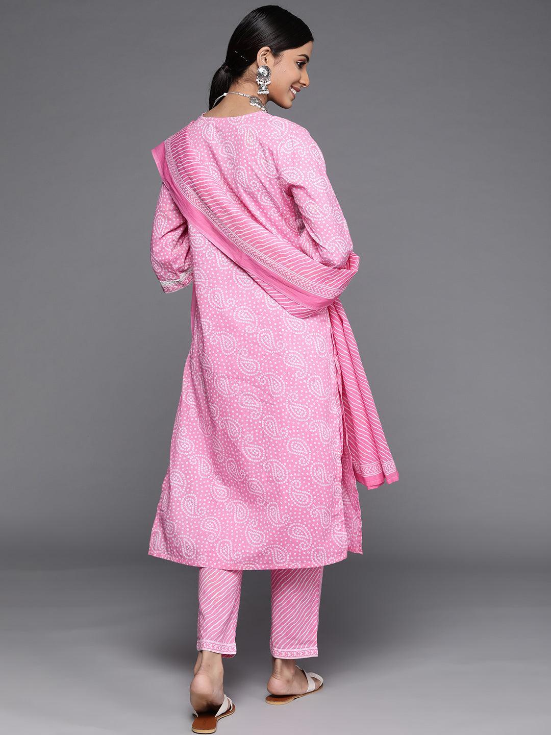 Pink Printed Cotton Suit Set