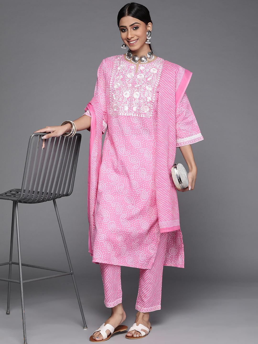 Pink Printed Cotton Suit Set