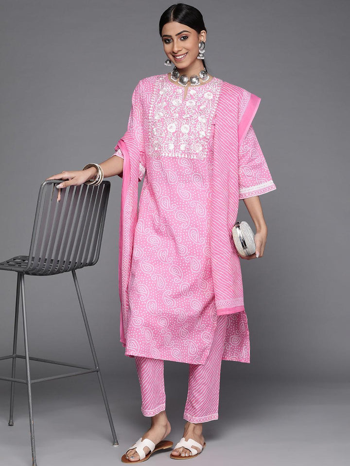 Pink Printed Cotton Suit Set - ShopLibas