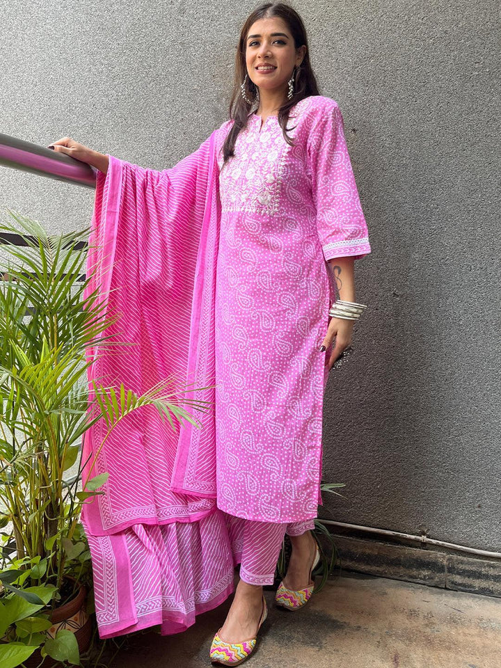 Pink Printed Cotton Suit Set - ShopLibas