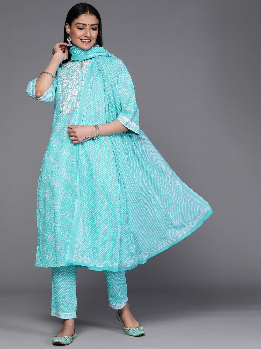 Blue Printed Cotton Suit Set - ShopLibas