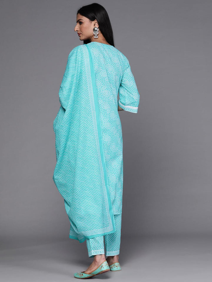 Blue Printed Cotton Suit Set - ShopLibas