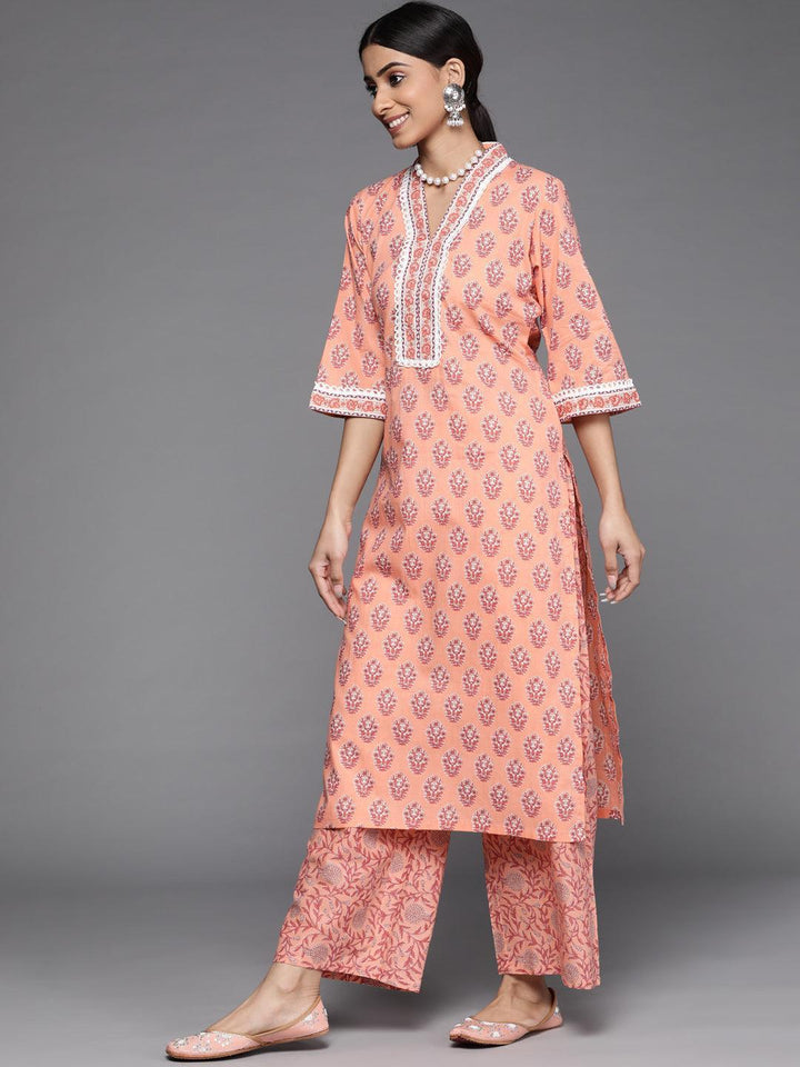 Peach Printed Cotton Suit Set - ShopLibas