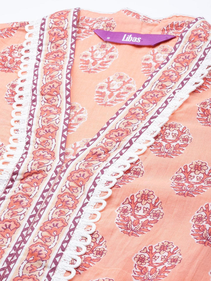 Peach Printed Cotton Suit Set - ShopLibas