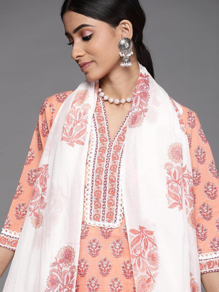 Peach Printed Cotton Suit Set - ShopLibas