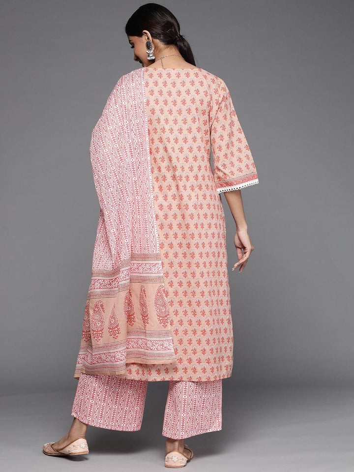 Peach Printed Cotton Suit Set - ShopLibas