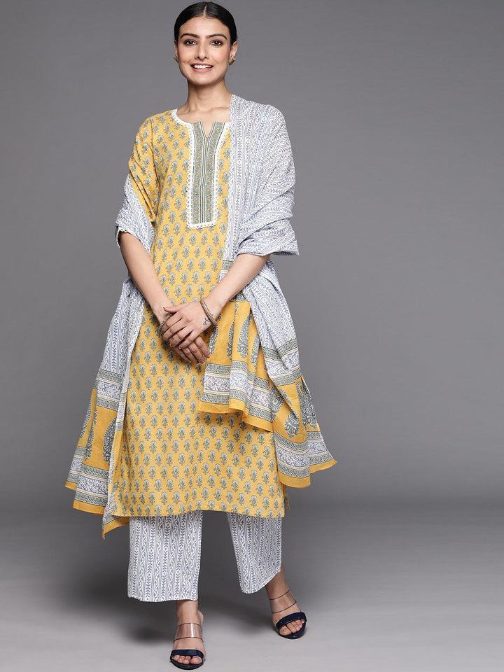 Yellow Printed Cotton Suit Set - ShopLibas