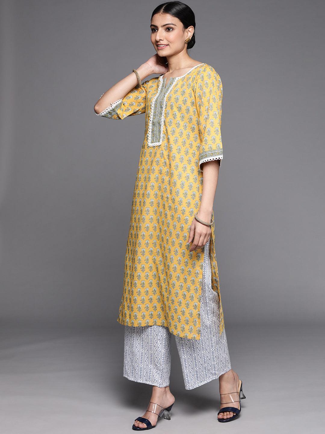 Yellow Printed Cotton Suit Set - ShopLibas