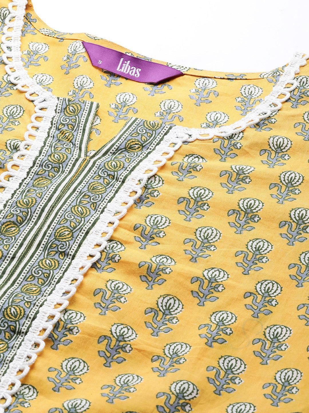 Yellow Printed Cotton Suit Set - ShopLibas