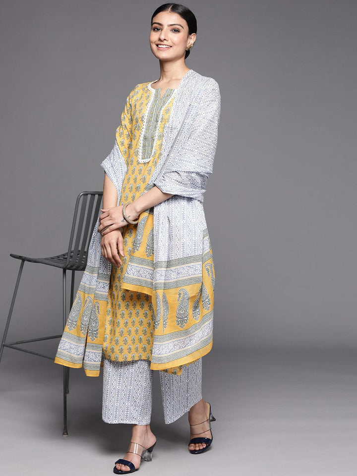 Yellow Printed Cotton Suit Set - ShopLibas