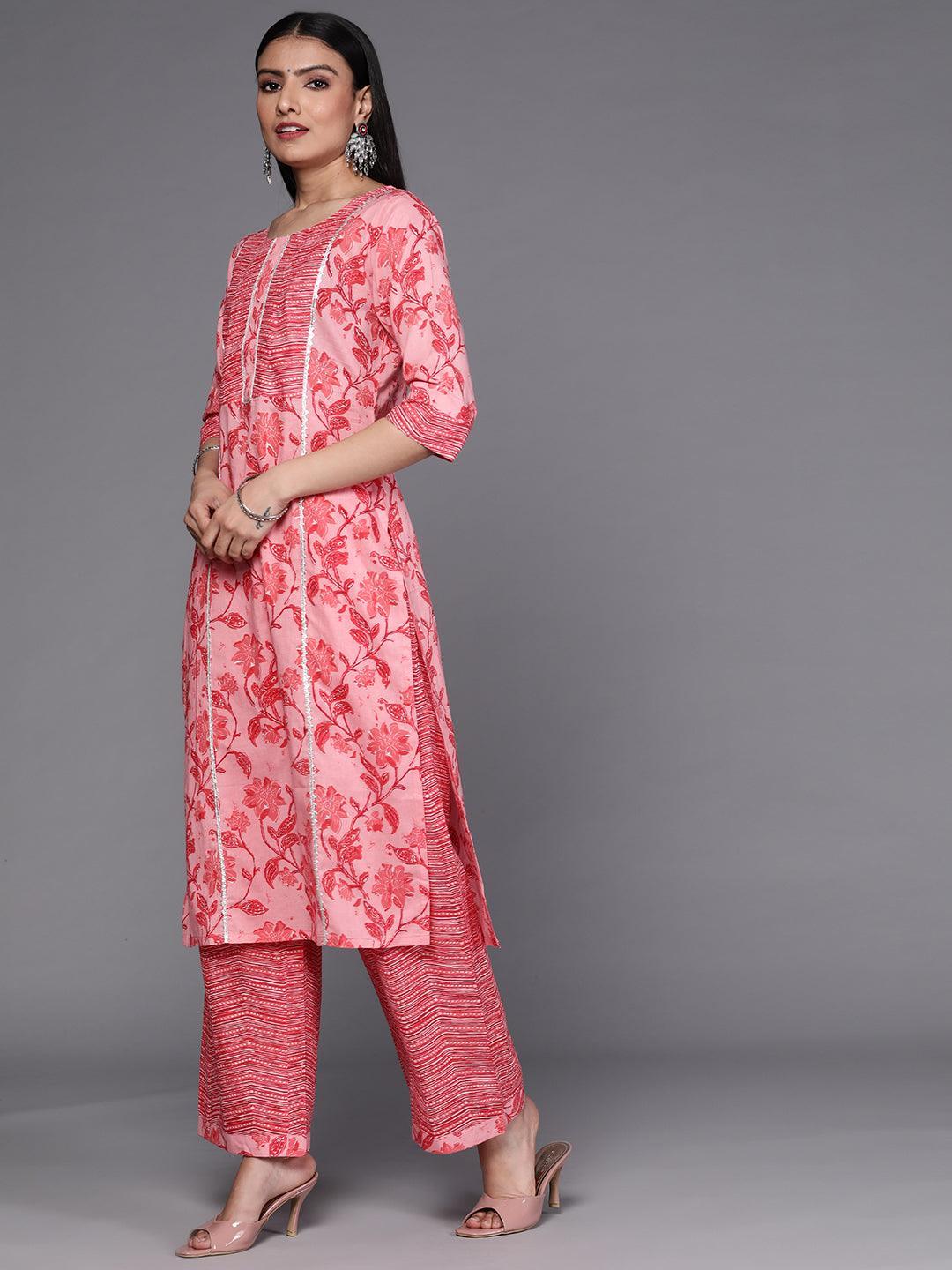 Pink Printed Cotton Suit Set