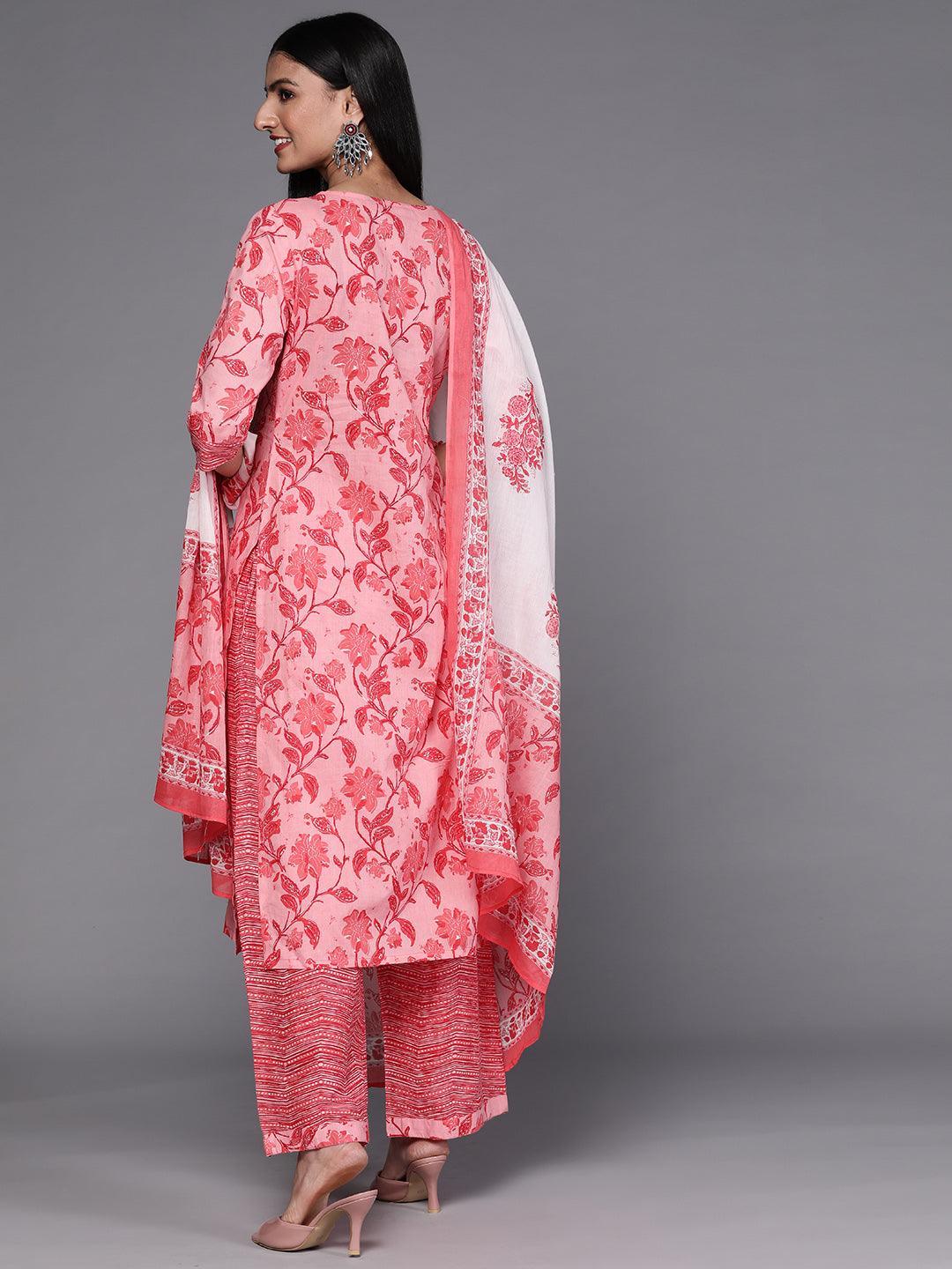 Pink Printed Cotton Suit Set