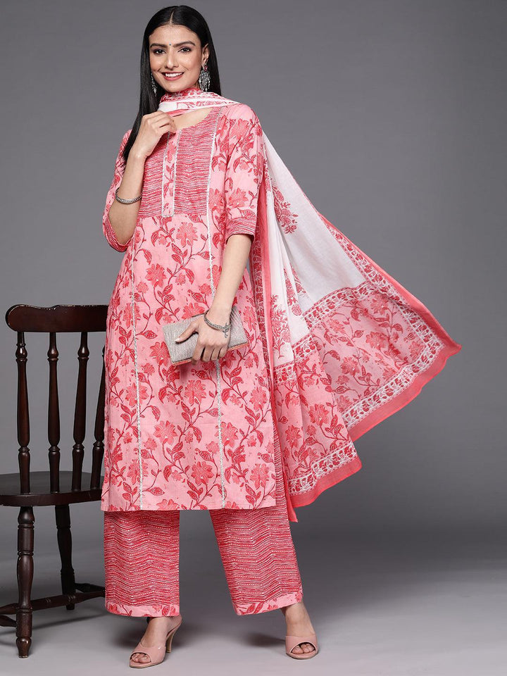 Pink Printed Cotton Suit Set - ShopLibas