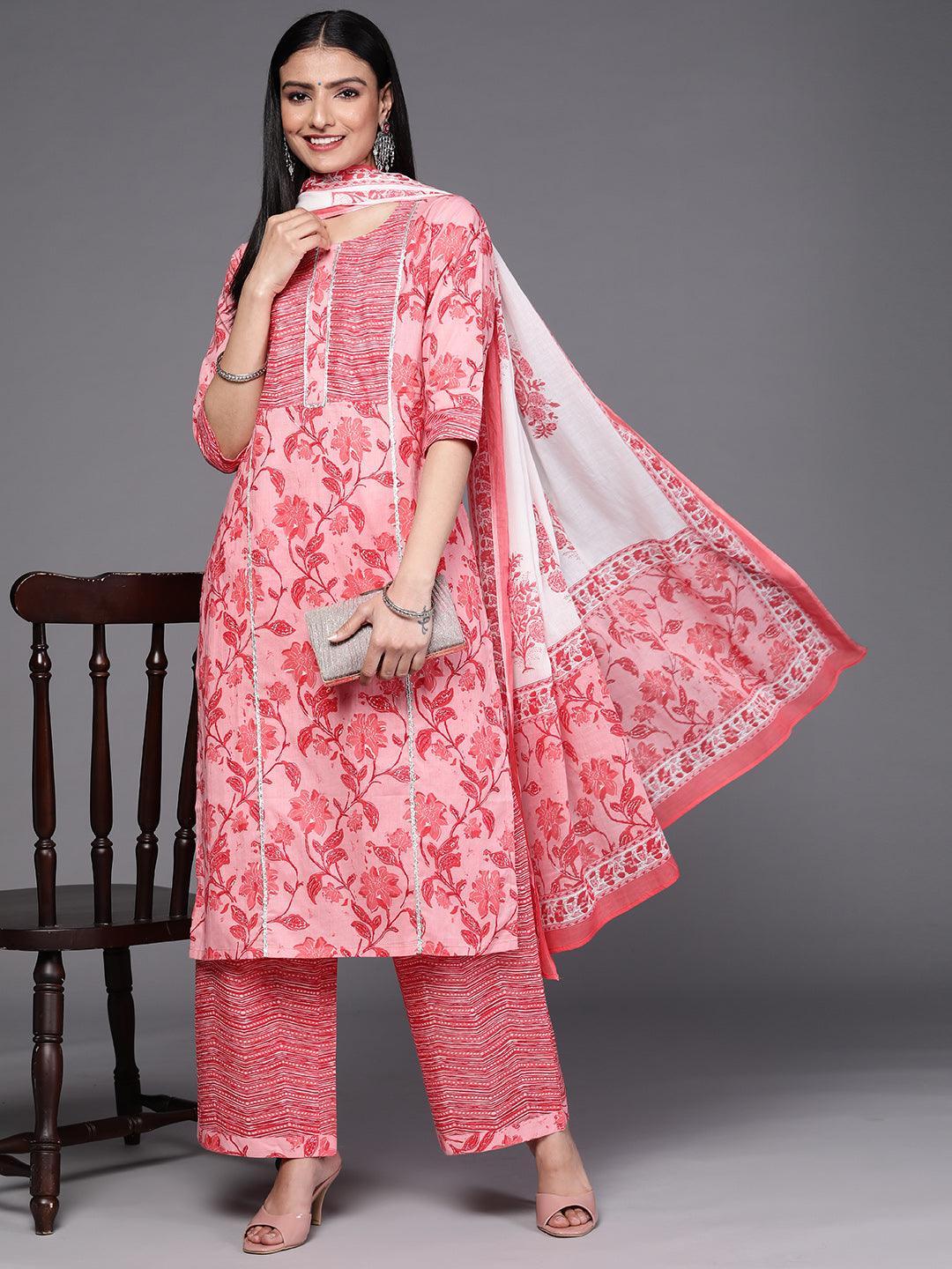 Pink Printed Cotton Suit Set