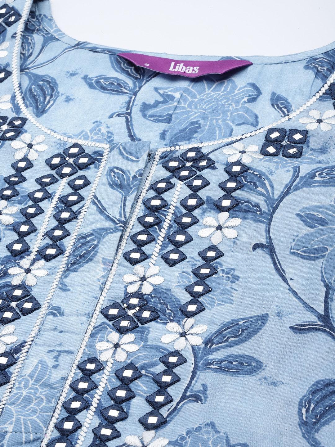 Blue Printed Cotton Suit Set