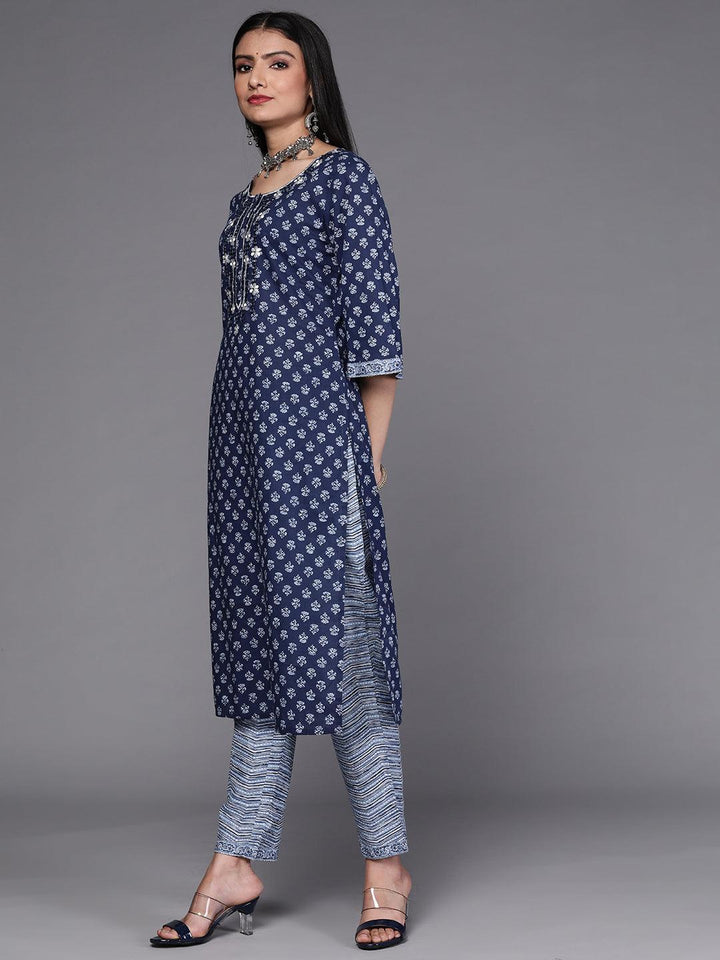 Blue Printed Cotton Suit Set - ShopLibas