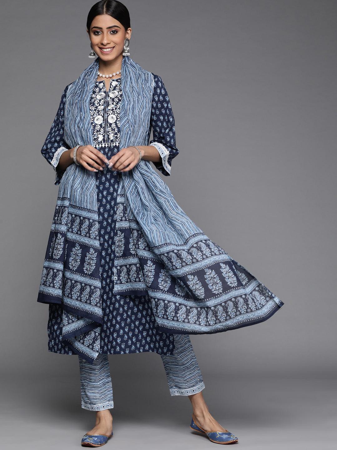 Blue Printed Cotton Suit Set