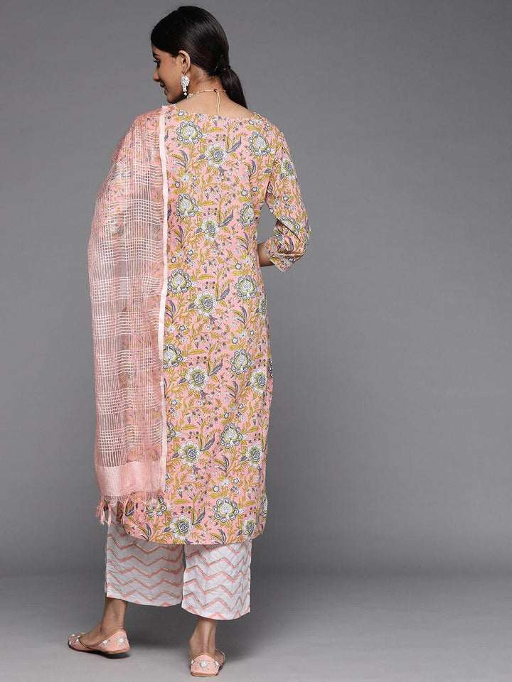 Peach Printed Cotton Suit Set - ShopLibas